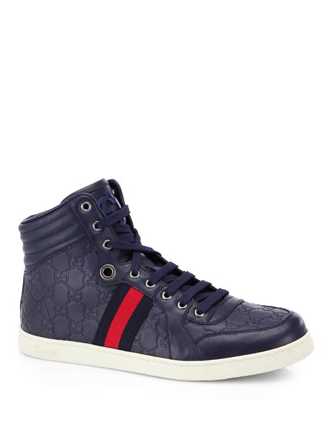 suede blue gucci sneakers|Gucci leather high top sneaker.